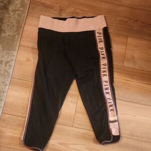 Victoria's Secret Black and Pink Leggings with Athletic Side Stripe